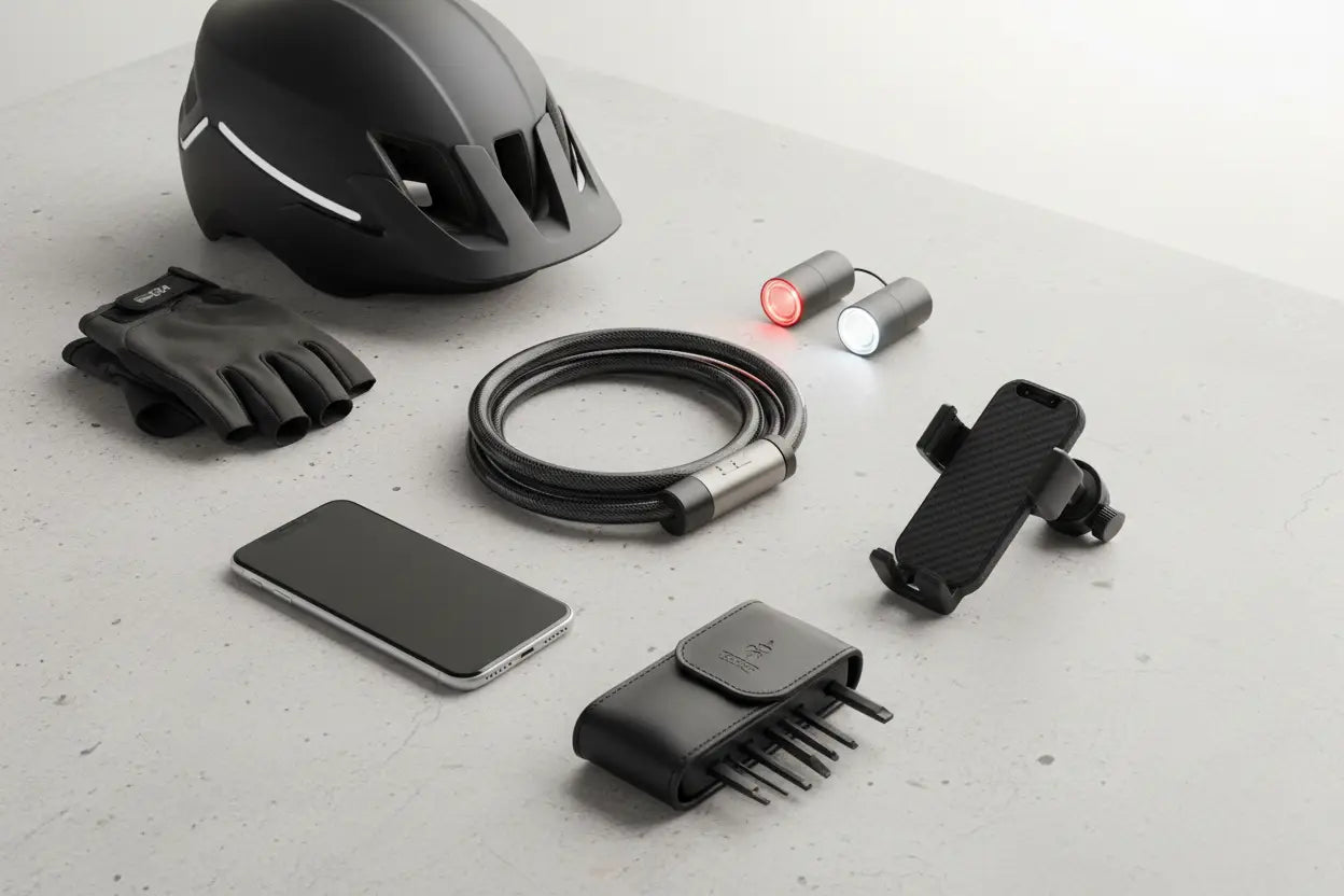 Schwarzer E-Bike-Helm mit aerodynamischem Design und weißen Streifen