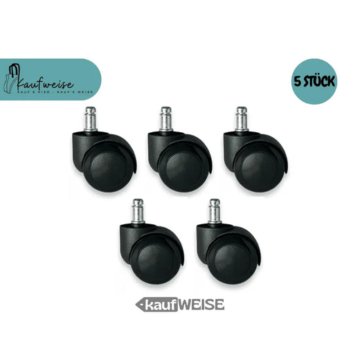 Rotelle per sedie da ufficio per pavimenti duri (Set da 5) | Silenziose e proteggono il pavimento | Gambo da 11 mm | Stile Skater