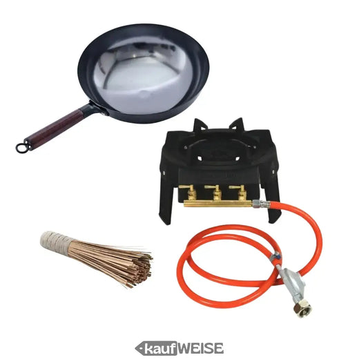 Grill Guru Double Easy Asia Wok Burner Set (9 kW) – Cucina a gas professionale con wok e detergente per bambù