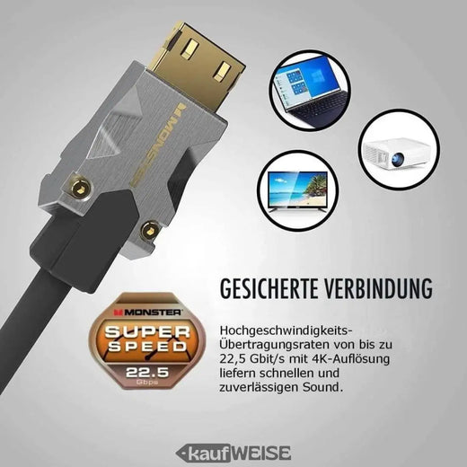 Cavo HDMI Monster M1000 Ultra HD (3 m) | 4K HDR10 | Alta velocità 18 Gbps | Connettore V-Grip™