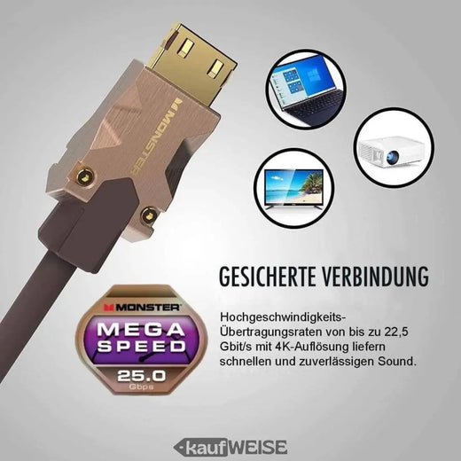 Cavo HDMI Monster M2000 5m | Ipervelocità 25 Gbps | UHD 4K HDR10+ | Contatti dorati V-Grip