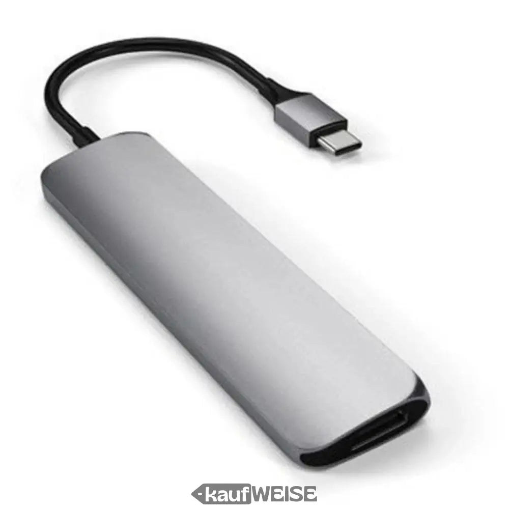 Silberner Satechi V2 Slim USB-C Multiport Adapter mit 4K HDMI und Power Delivery