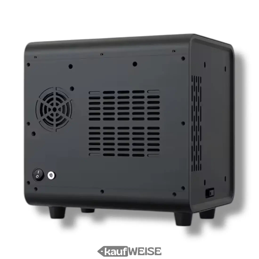 Schwarzes, rechteckiges Gerät mit Belüftung für Weinkühler mit Temperaturregelung